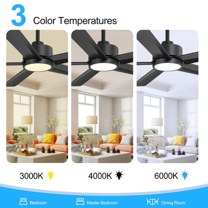 Ventilateur de plafond Breezary à 5 pales LED 65/52/42 avec kit d'éclairage et télécommande