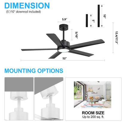 Ventilateur de plafond Breezary à 5 pales LED 65/52/42 avec kit d'éclairage et télécommande