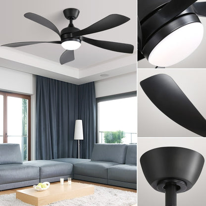 Ventilateur de plafond 52 pouces avec télécommande et éclairage, moteur DC silencieux, 5 pales, grand débit d'air, design moderne.