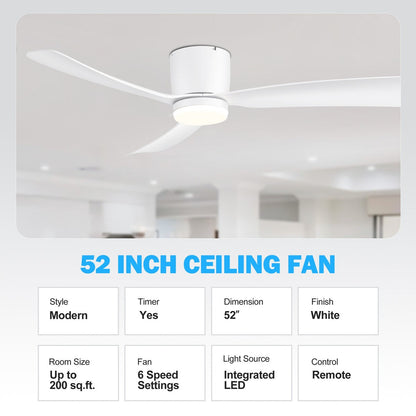 Ventilateur de plafond LED à montage encastré de 52 pouces noir/blanc avec télécommande (3 pales)