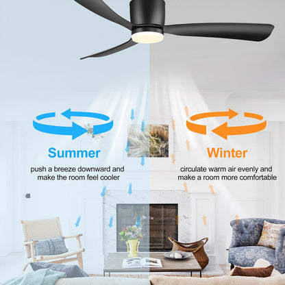 Ventilateur de plafond LED à montage encastré de 52 pouces noir/blanc avec télécommande (3 pales)