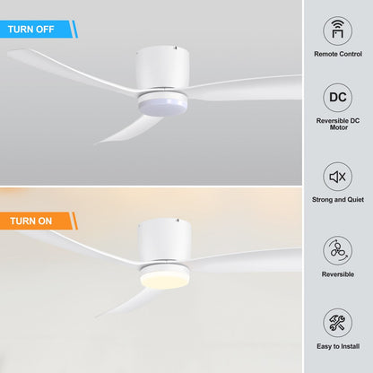 Ventilateur de plafond LED à montage encastré de 52 pouces noir/blanc avec télécommande (3 pales)