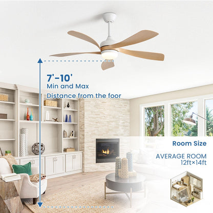 Ventilateur de plafond 52 pouces avec télécommande et éclairage, moteur DC silencieux, 5 pales, grand débit d'air, design moderne.