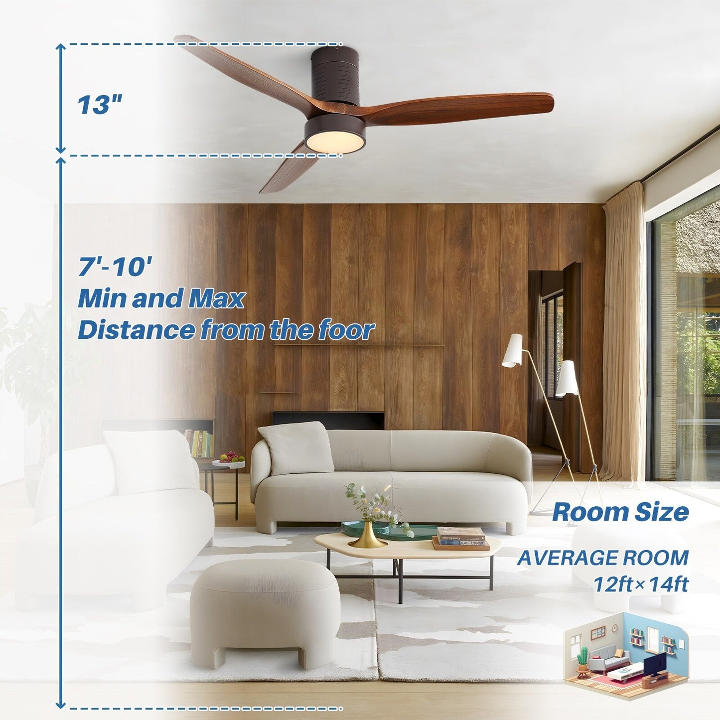 Ventilateur de plafond encastré de 52 pouces de style farmhouse avec éclairage et télécommande, moteur DC réversible.