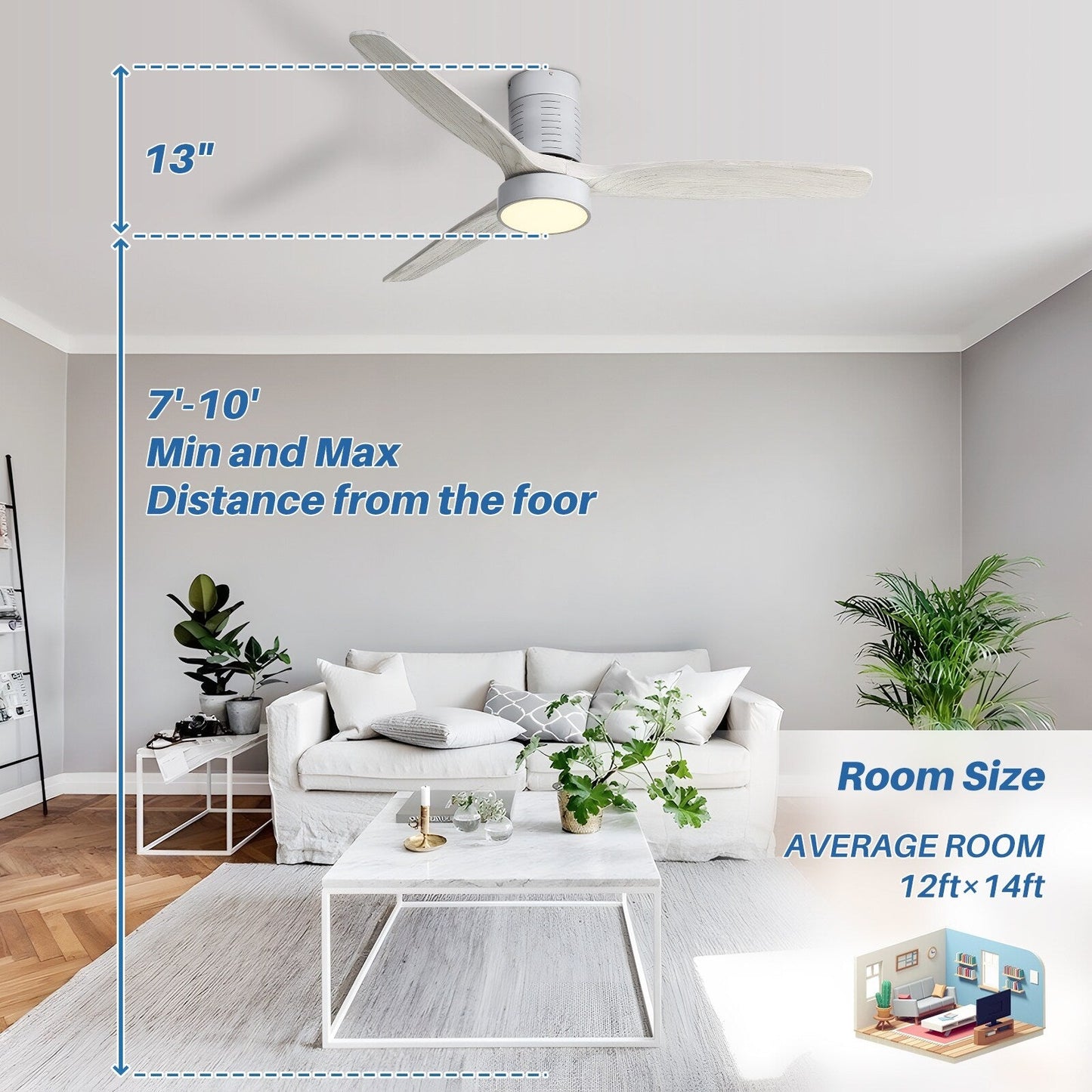 Ventilateur de plafond encastré de 52 pouces de style farmhouse avec éclairage et télécommande, moteur DC réversible.
