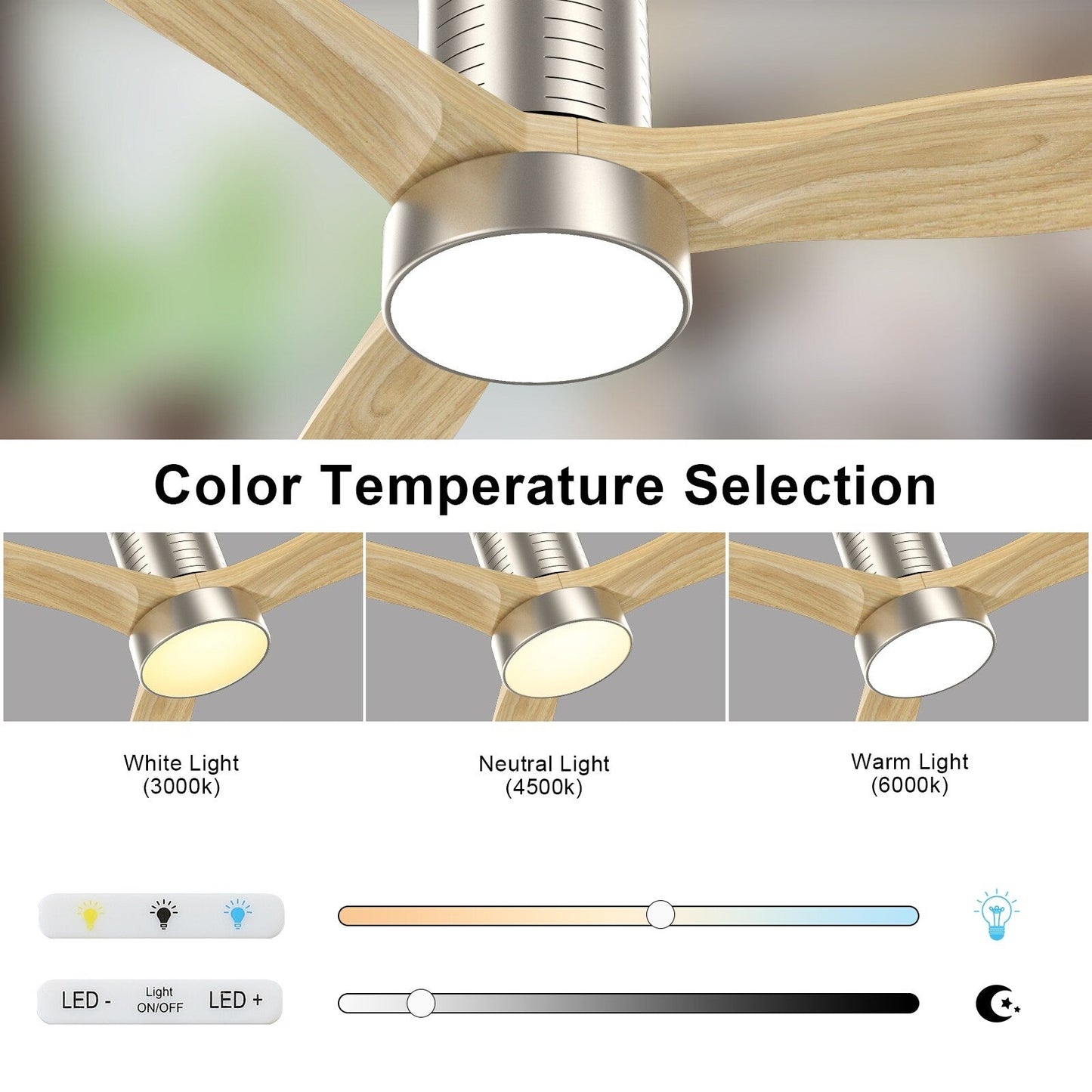 Ventilateur de plafond encastré de 52 pouces de style farmhouse avec éclairage et télécommande, moteur DC réversible.