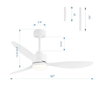 Ventilateur de plafond LED 52 pouces avec éclairage et télécommande (3 pales)