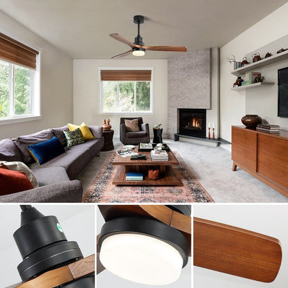 Ventilateur de plafond en bois de noyer 52/60/48 pouces sans bruit avec télécommande, éclairage intégré en option.