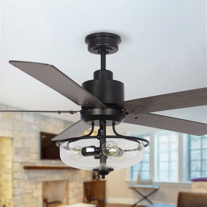 Ventilateur de plafond à 52 pouces avec 5 pales en bois réversibles, 3 lumières et télécommande.