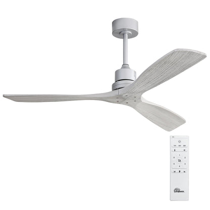 Ventilateur de plafond moderne de 52 pouces en bois massif/ABS avec télécommande (sans éclairage), 6 vitesses de vent, flux d'air réversible.