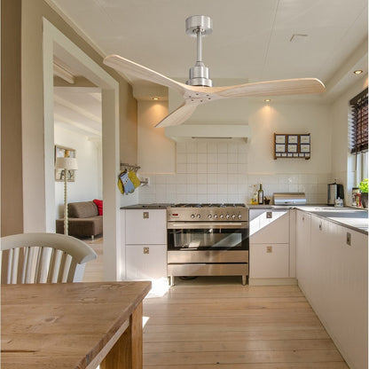 Ventilateur de plafond moderne de 52 pouces en bois massif/ABS avec télécommande (sans éclairage), 6 vitesses de vent, flux d'air réversible.