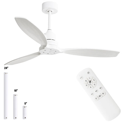 Ventilateur de plafond moderne de 52 pouces en bois massif/ABS avec télécommande (sans éclairage), 6 vitesses de vent, flux d'air réversible.