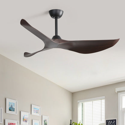Ventilateur de plafond moderne de 52 pouces en bois massif/ABS avec télécommande (sans éclairage), 6 vitesses de vent, flux d'air réversible.