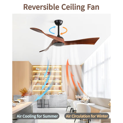 Ventilateur de plafond moderne de 52 pouces en bois massif/ABS avec télécommande (sans éclairage), 6 vitesses de vent, flux d'air réversible.