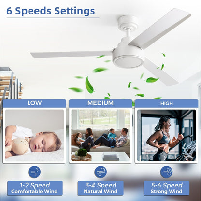 Ventilateur de plafond moderne de 52 pouces en bois massif/ABS avec télécommande (sans éclairage), 6 vitesses de vent, flux d'air réversible.