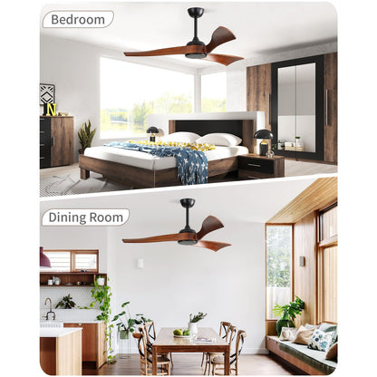 Ventilateur de plafond moderne de 52 pouces en bois massif/ABS avec télécommande (sans éclairage), 6 vitesses de vent, flux d'air réversible.