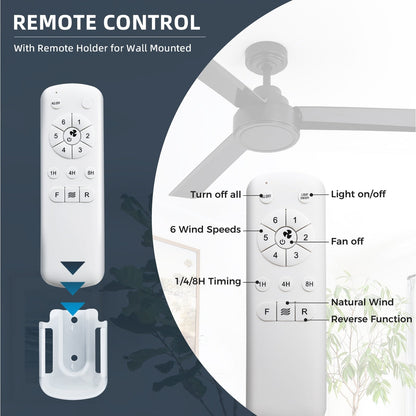 Ventilateur de plafond moderne de 52 pouces en bois massif/ABS avec télécommande (sans éclairage), 6 vitesses de vent, flux d'air réversible.