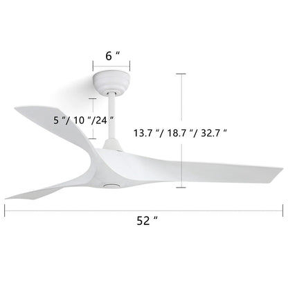Ventilateur de plafond moderne de 52 pouces en bois massif/ABS avec télécommande (sans éclairage), 6 vitesses de vent, flux d'air réversible.