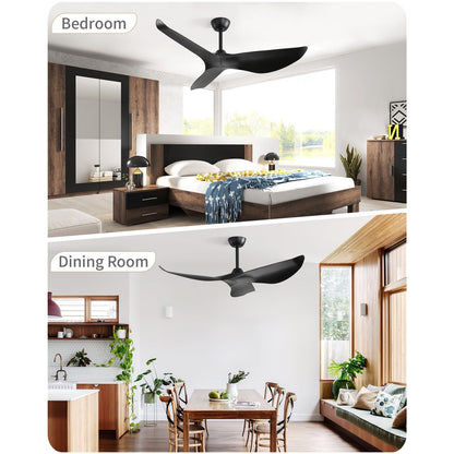 Ventilateur de plafond moderne de 52 pouces en bois massif/ABS avec télécommande (sans éclairage), 6 vitesses de vent, flux d'air réversible.