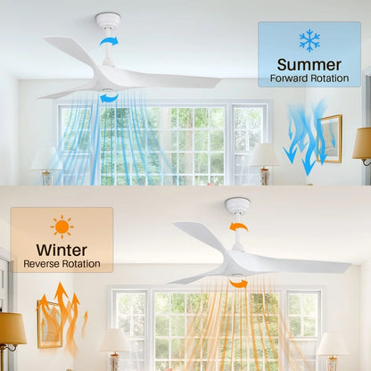 Ventilateur de plafond moderne de 52 pouces en bois massif/ABS avec télécommande (sans éclairage), 6 vitesses de vent, flux d'air réversible.