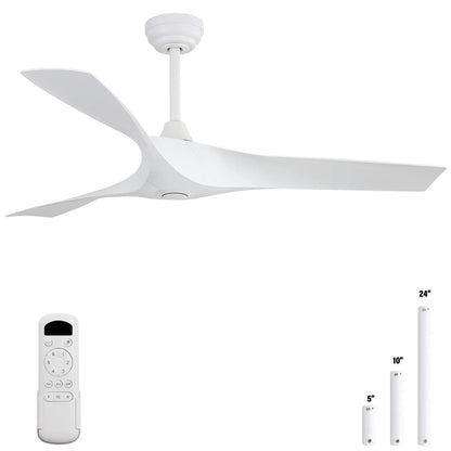 Ventilateur de plafond moderne de 52 pouces en bois massif/ABS avec télécommande (sans éclairage), 6 vitesses de vent, flux d'air réversible.