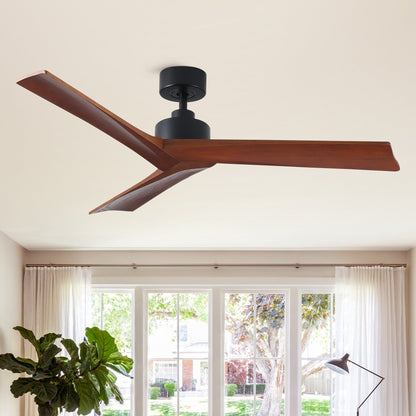 Ventilateur de plafond moderne de 52 pouces en bois massif/ABS avec télécommande (sans éclairage), 6 vitesses de vent, flux d'air réversible.