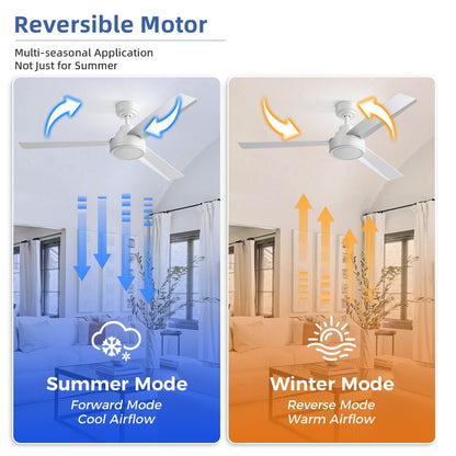 Ventilateur de plafond moderne de 52 pouces en bois massif/ABS avec télécommande (sans éclairage), 6 vitesses de vent, flux d'air réversible.