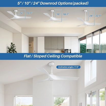 Ventilateur de plafond moderne de 52 pouces en bois massif/ABS avec télécommande (sans éclairage), 6 vitesses de vent, flux d'air réversible.