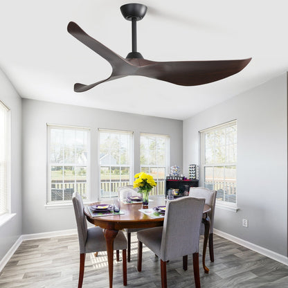 Ventilateur de plafond moderne de 52 pouces en bois massif/ABS avec télécommande (sans éclairage), 6 vitesses de vent, flux d'air réversible.