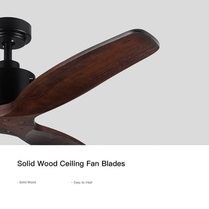 Ventilateur de plafond moderne de 52 pouces en bois massif/ABS avec télécommande (sans éclairage), 6 vitesses de vent, flux d'air réversible.