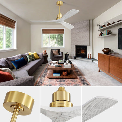 Ventilateur de plafond moderne de 52 pouces en bois massif/ABS avec télécommande (sans éclairage), 6 vitesses de vent, flux d'air réversible.
