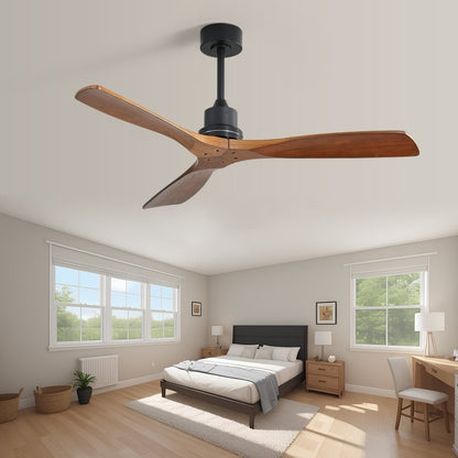 Ventilateur de plafond moderne de 52 pouces en bois massif/ABS avec télécommande (sans éclairage), 6 vitesses de vent, flux d'air réversible.
