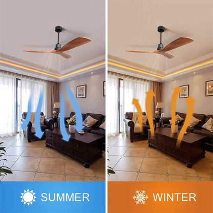 Ventilateur de plafond moderne de 52 pouces en bois massif/ABS avec télécommande (sans éclairage), 6 vitesses de vent, flux d'air réversible.