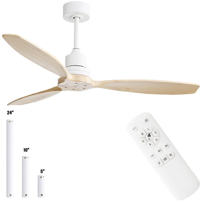 Ventilateur de plafond moderne de 52 pouces en bois massif/ABS avec télécommande (sans éclairage), 6 vitesses de vent, flux d'air réversible.