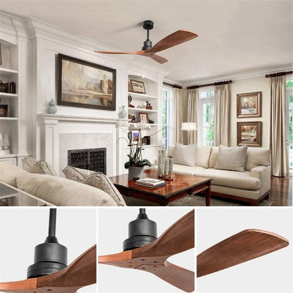 Ventilateur de plafond moderne de 52 pouces en bois massif/ABS avec télécommande (sans éclairage), 6 vitesses de vent, flux d'air réversible.
