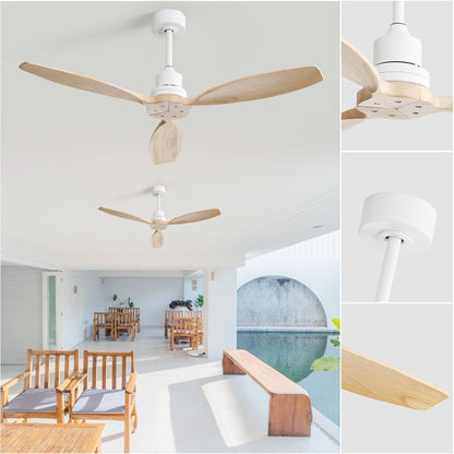 Ventilateur de plafond moderne de 52 pouces en bois massif/ABS avec télécommande (sans éclairage), 6 vitesses de vent, flux d'air réversible.