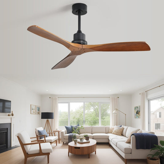 Ventilateur de plafond moderne de 52 pouces en bois massif/ABS avec télécommande (sans éclairage), 6 vitesses de vent, flux d'air réversible.