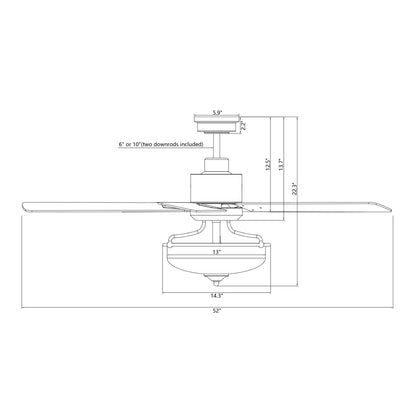Ventilateur de plafond à 52 pouces avec 5 pales en bois réversibles, 3 lumières et télécommande.