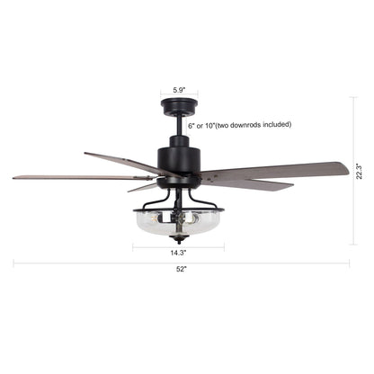 Ventilateur de plafond à 52 pouces avec 5 pales en bois réversibles, 3 lumières et télécommande.