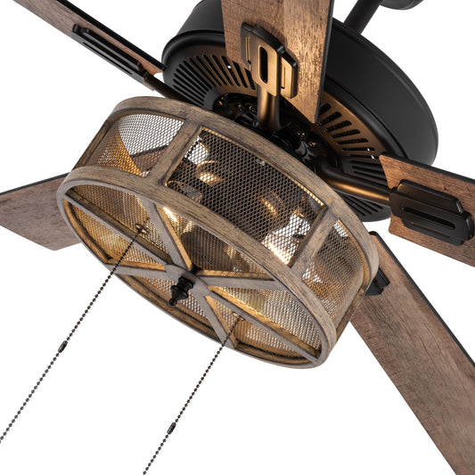 Ventilateur de plafond LED 52 pouces Carbon Loft en métal brossé, style farmhouse