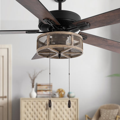 Ventilateur de plafond LED 52 pouces Carbon Loft en métal brossé, style farmhouse