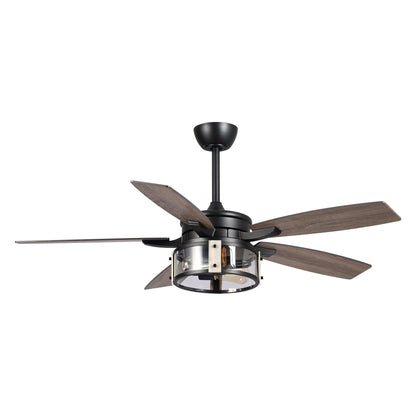 Ventilateur de plafond intérieur à 5 pales en bois noir rustique de 52 pouces avec télécommande