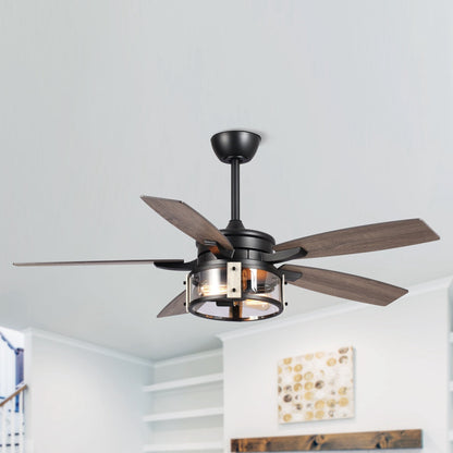 Ventilateur de plafond intérieur à 5 pales en bois noir rustique de 52 pouces avec télécommande