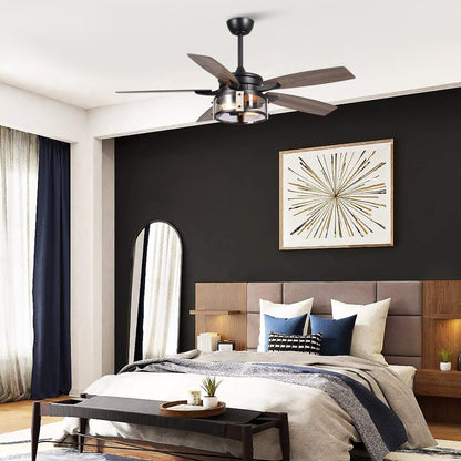 Ventilateur de plafond intérieur à 5 pales en bois noir rustique de 52 pouces avec télécommande