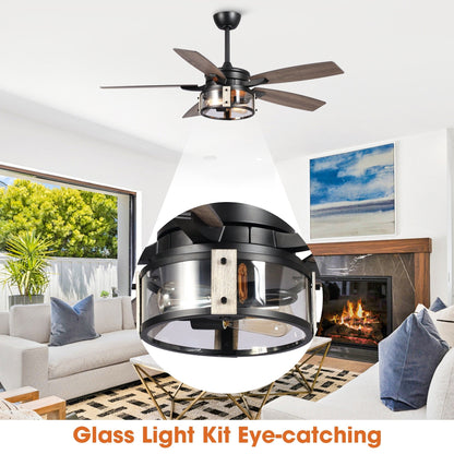 Ventilateur de plafond intérieur à 5 pales en bois noir rustique de 52 pouces avec télécommande