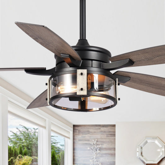 Ventilateur de plafond intérieur à 5 pales en bois noir rustique de 52 pouces avec télécommande