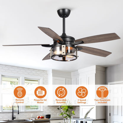 Ventilateur de plafond intérieur à 5 pales en bois noir rustique de 52 pouces avec télécommande