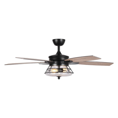 Ventilateur de plafond décoratif noir à 52 pales en verre dépoli, avec télécommande et kit d'éclairage.