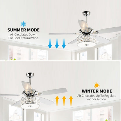 52 pouces Lustre moderne à 4 lumières avec ventilateur de plafond à cristaux et télécommande