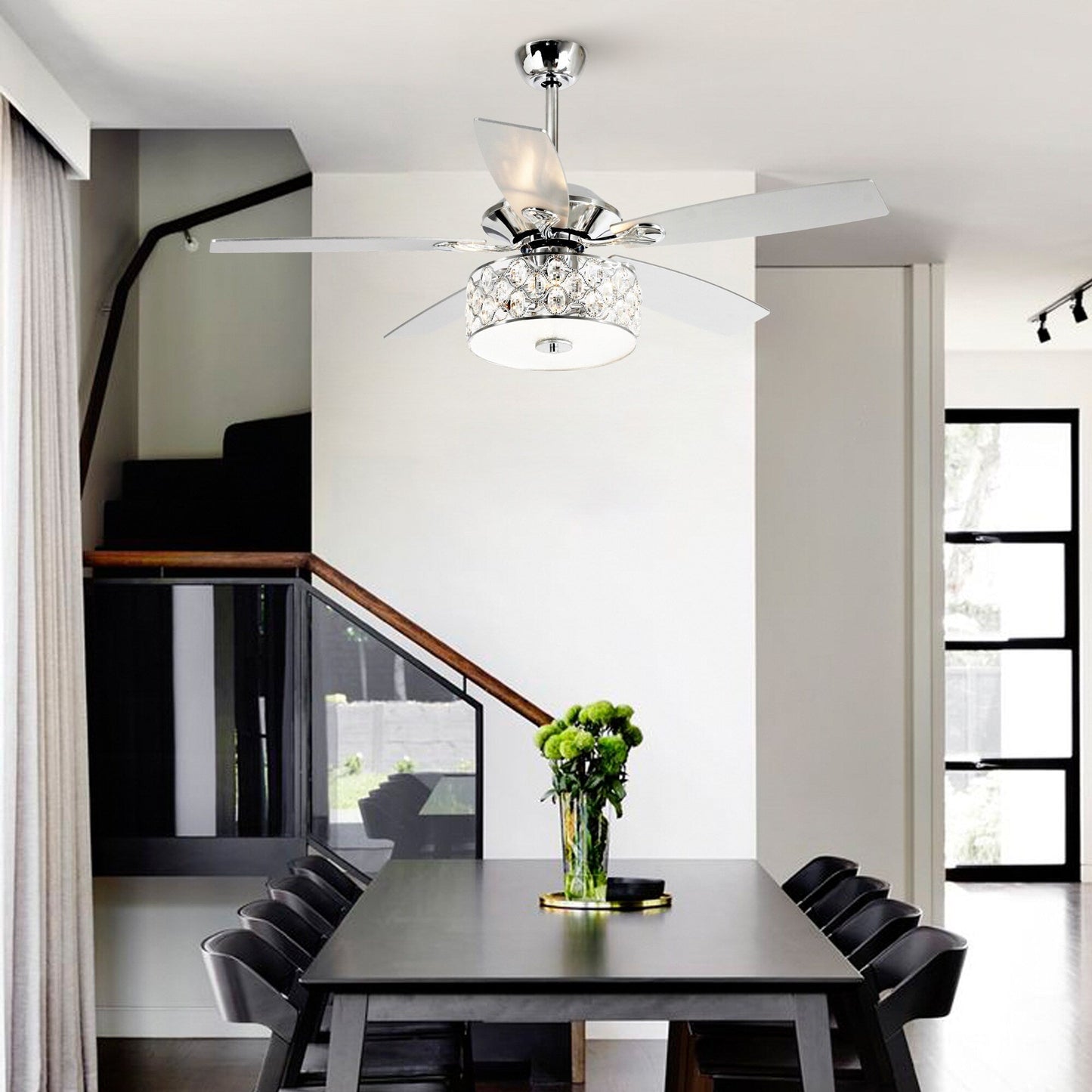 52 pouces Lustre moderne à 4 lumières avec ventilateur de plafond à cristaux et télécommande